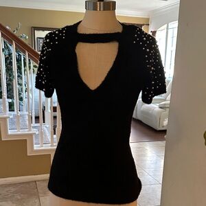VENUS Black Top with Pearl Accents